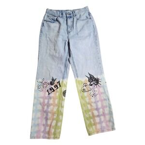 BDG Cowboy Jean Women 29 Light Wash Custom Painted Graphic Festival Streetwear